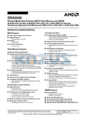 AM29DL163D datasheet - Stacked Multi-Chip Package (MCP) Flash Memory and SRAM