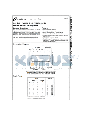 54LS151 datasheet - Data Selector/Multiplexer