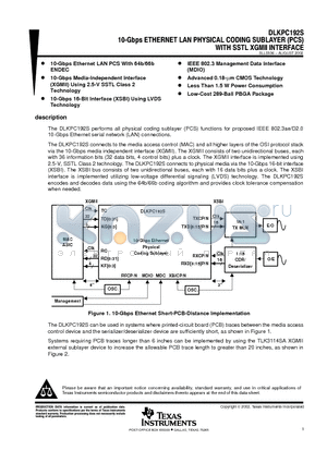DLKPC192SGNT datasheet - 10-Gbps ETHERNET LAN PHYSICAL CODING SUBLAYER (PCS) WITH SSTL XGMII INTERFACE