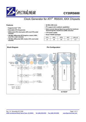 CY28RS600ZXC datasheet - Clock Generator for ATI RS5XX, 6XX Chipsets