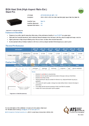 ATS035035025-MF-11X datasheet - 35.00 x 35.00 x 25.00 mm BGA Heat Sink (High Aspect Ratio Ext.) Slant Fin