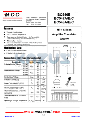 BC546B-BP datasheet - NPN Silicon Amplifier Transistor 625mW