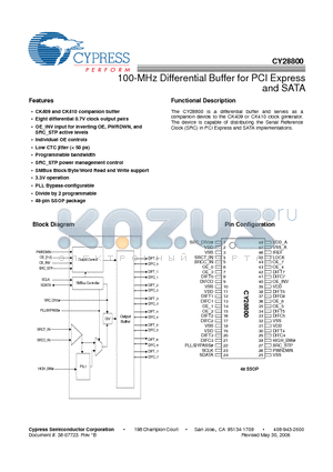 CY28800 datasheet - 100-MHz Differential Buffer for PCI Express and SATA