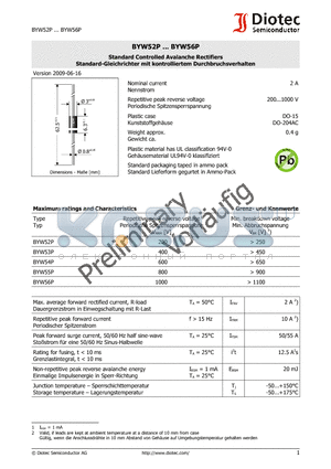 BYW55P datasheet - Standard Controlled Avalanche Rectifiers