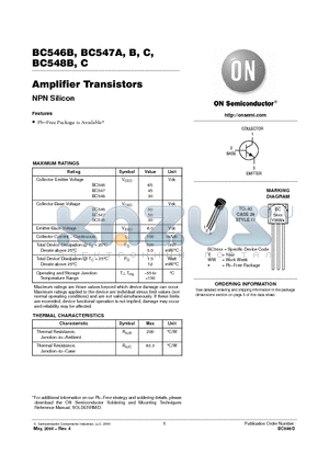 BC546BRL1 datasheet - Amplifier Transistors