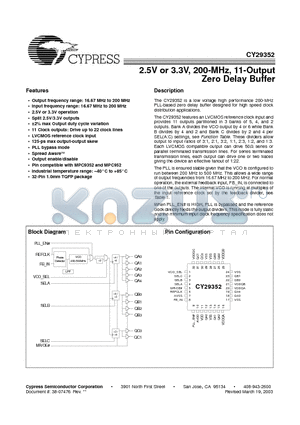 CY29352 datasheet - 2.5V or 3.3V, 200-MHz, 11-Output Zero Delay Buffer