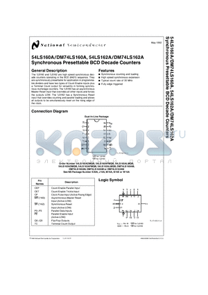 54LS162A datasheet - Synchronous Presettable BCD Decade Counters