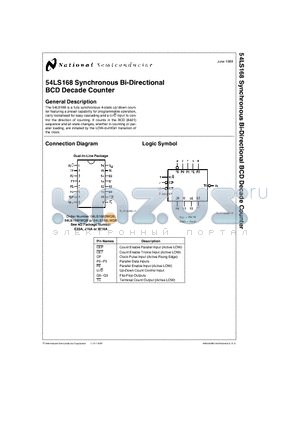 54LS168FMQB datasheet - 54LS168 Synchronous Bi-Directional BCD Decade Counter