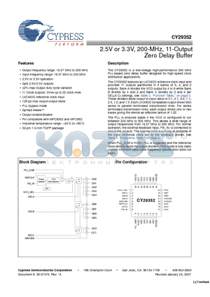 CY29352AXIT datasheet - 2.5V or 3.3V, 200-MHz, 11-Output Zero Delay Buffer