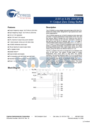 CY29352AXI datasheet - 2.5V or 3.3V, 200 MHz, 11 Output Zero Delay Buffer