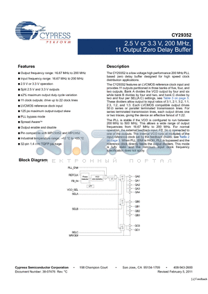 CY29352AXIT datasheet - 2.5 V or 3.3 V, 200 MHz, 11 Output Zero Delay Buffer