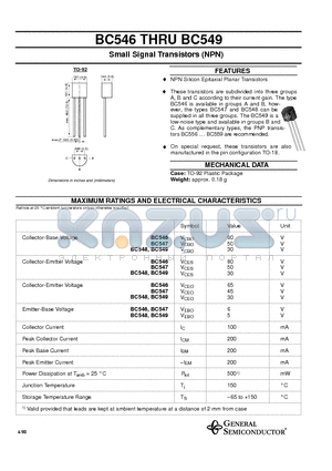 BC547 datasheet - Small Signal Transistors (NPN)