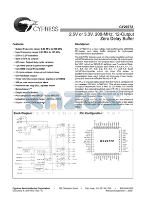 CY29772 datasheet - 2.5V or 3.3V, 200-MHz, 12-Output Zero Delay Buffer