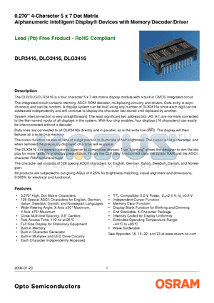 DLG3416 datasheet - Alphanumeric Intelligent Display^ Devices with Memory/Decoder/Driver