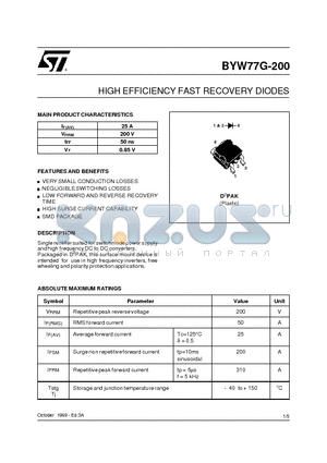 BYW77G-200 datasheet - HIGH EFFICIENCY FAST RECOVERY DIODES