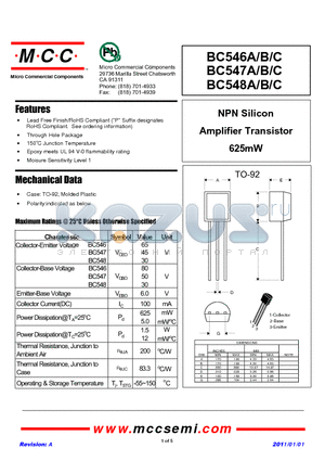 BC546A datasheet - NPN Silicon Amplifier Transistor 625mW