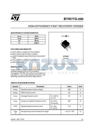 BYW77G200 datasheet - HIGH EFFICIENCY FAST RECOVERY DIODES