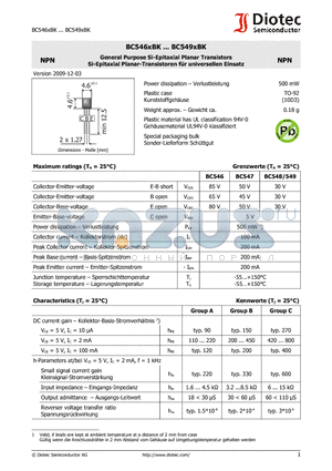 BC546XBK datasheet - General Purpose Si-Epitaxial Planar Transistors