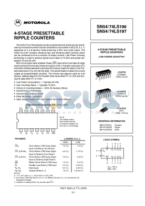 54LS196 datasheet - 4-STAGE PRESETTABLE RIPPLE COUNTERS