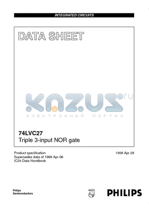 74LVC27PWDH datasheet - Triple 3-input NOR gate