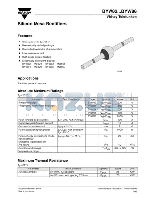 BYW82 datasheet - Silicon Mesa Rectifiers