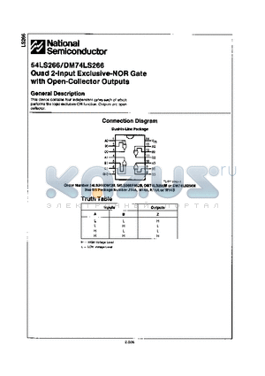 54LS266 datasheet - QUAD 2-INPUT EXCLUSIVE-NOR GATE WITH OPEN-COLLECTOR OUTPUTS