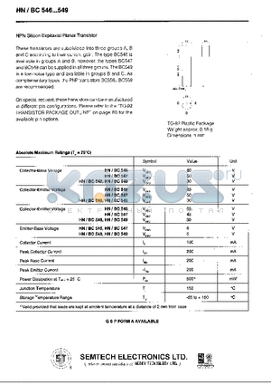 BC548 datasheet - NPN Silicon Epitaxial Planar Transistor