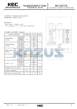 BC548 datasheet - EPITAXIAL PLANAR NPN TRANSISTOR (GENERAL PURPOSE, SWITCHING)