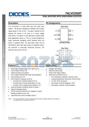 74LVC2G07FW4-7 datasheet - DUAL BUFFERS WITH OPEN DRAIN OUTPUTS