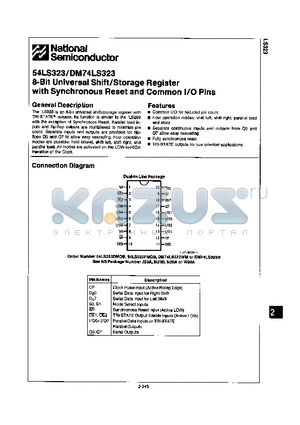 54LS323 datasheet - 8-BIT UNIVERSAL SHIFT/STORAGE REGISTER WITH SYNCHRONOUS RESET AND COMMON I/O PINS