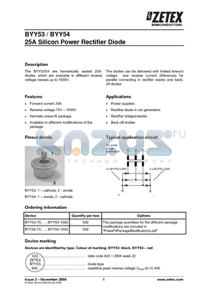 BYY53-1100 datasheet - 25A Silicon Power Rectifier Diode