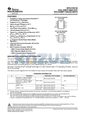 74LVC2G132DCUTE4 datasheet - DUAL 2-INPUT NAND GATE WITH SCHMITT-TRIGGER INPUTS