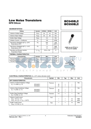 BC549B datasheet - Low Noise Transistors NPN Silicon