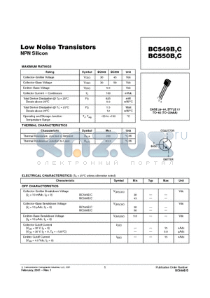 BC549C datasheet - Low Noise Transistors NPN Silicon