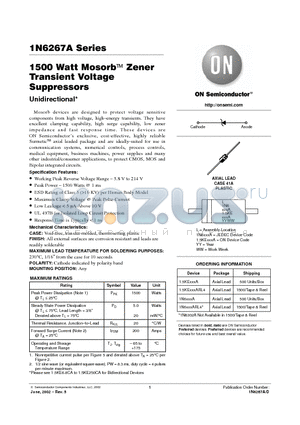 1N6274A datasheet - 1500 Watt MosorbE Zener Transient Voltage Transient Voltage