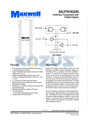 54LVTH162245RPFS datasheet - 16-Bit Bus Transceivers with 3-State Outputs