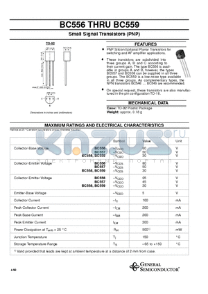 BC556 datasheet - Small Signal Transistors (PNP)