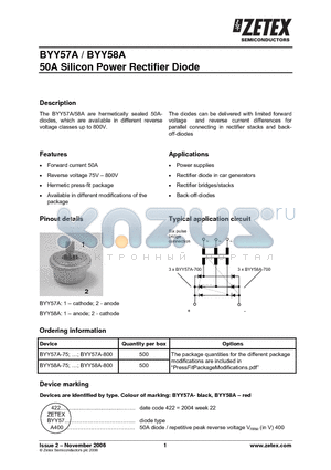 BYY57A datasheet - 50A Silicon Power Rectifier Diode