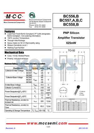 BC556 datasheet - PNP Silicon Amplifier Transistor 625mW