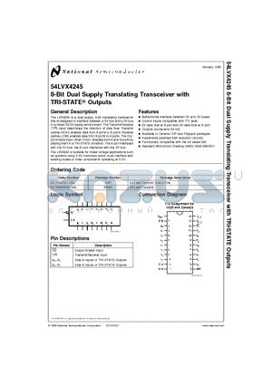 54LVX4245 datasheet - 8-Bit Dual Supply Translating Transceiver with TRI-STATE Outputs