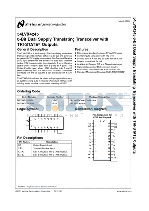 54LVX4245J-QML datasheet - 8-Bit Dual Supply Translating Transceiver with TRI-STATE Outputs