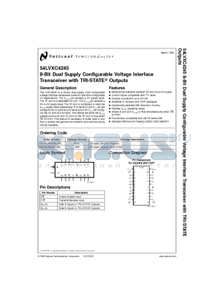 54LVXC4245 datasheet - 8-Bit Dual Supply Configurable Voltage Interface Transceiver with TRI-STATE Outputs