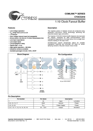 CY2CC810OIT datasheet - 1:10 Clock Fanout Buffer