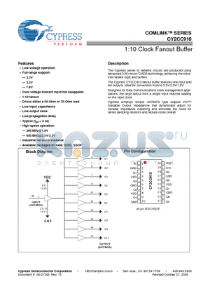 CY2CC910 datasheet - 1:10 Clock Fanout Buffer