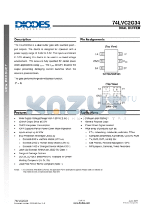 74LVC2G34W6-7 datasheet - DUAL BUFFER