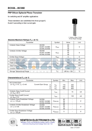 BC557 datasheet - PNP Silicon Epitaxial Planar Transistor