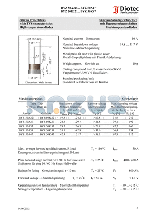 BYZ50K33 datasheet - Silicon Protectifiers with TVS characteristics High-temperature diodes