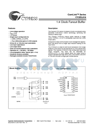 CY2DL814 datasheet - 1:4 Clock Fanout Buffer