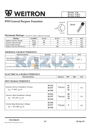 BC558 datasheet - PNP General Purpose Transistor