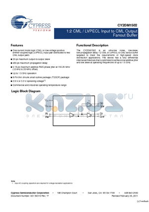 CY2DM1502ZXIT datasheet - 1:2 CML / LVPECL Input to CML Output Fanout Buffer